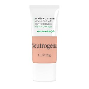 Neutrogena Clear Coverage Flawless Matte CC Cream, crema correctora de color de cobertura completa, maquillaje facial, con niacinamida (B3), hipoalergénica, sin aceite, sin perfume, vainilla, 1 oz.