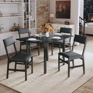 Juego de mesa de comedor para 4, mesa de cocina extensible, juego de 4 sillas, mesa de comedor rectangular con estructura de metal y tablero de MDF, plegable para ahorrar espacio para apartamentos pequeños, color negro